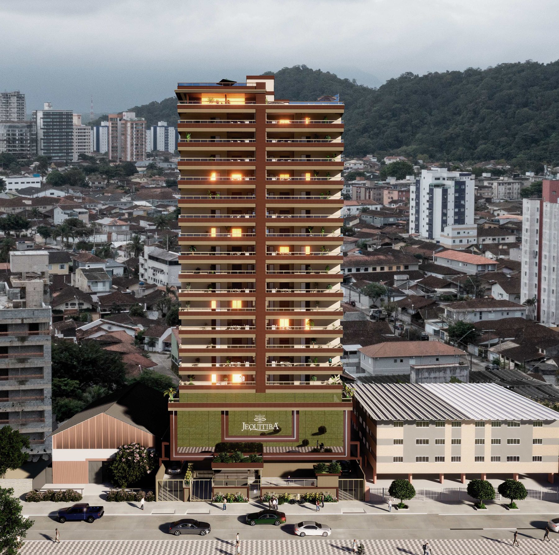 Fachada do Residencial Jequitibá em Canto do Forte, Praia Grande